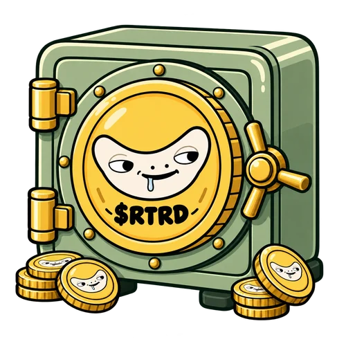 Illustrated RTRD safe with gold mascot coins